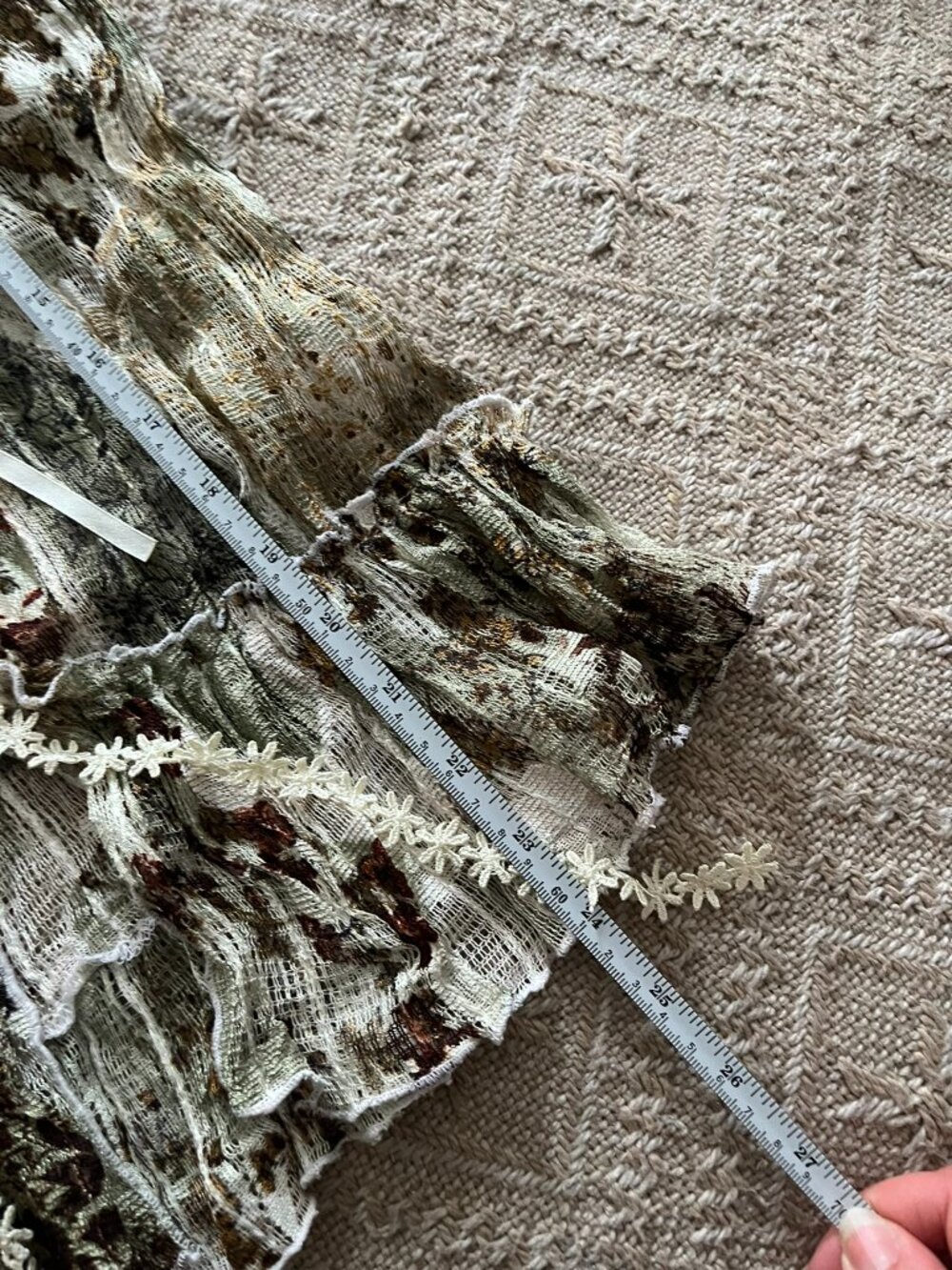 Y2K Le Grenier Crinkle Mesh Ruffle Top Daisy Lace Ribbon Tie Floral Print Size M - Picture 7 of 8